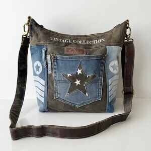Travelteli Vintage Inspired Denim Star Crossbody Bag Shoulder Handbag Purse